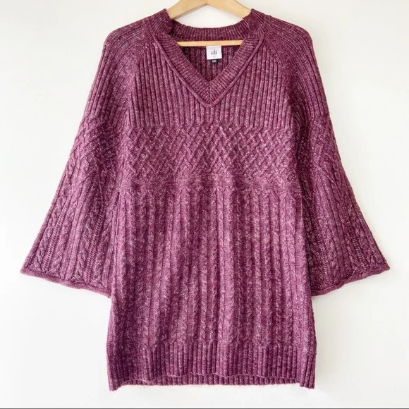 CAbi Sweaters Cabi Cable Knit Chime Pullover Burgundy Sweater